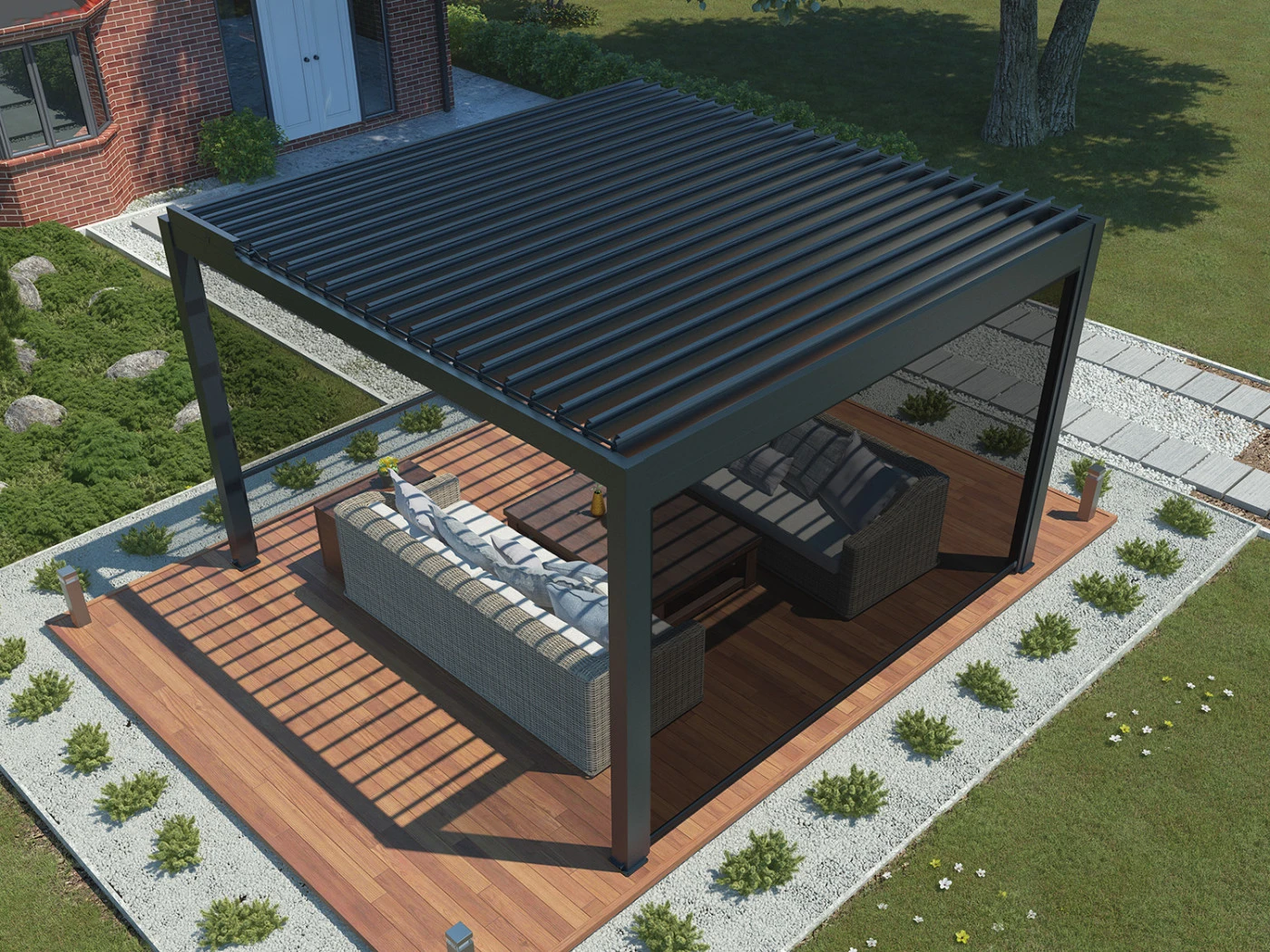 Aluminium Pergola Premium met Lamellen 400 x 400 cm - Afbeelding 3